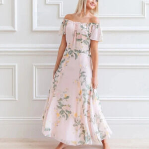 Rachel Parcell Floral Chiffon Maxi Dress In Pink Frosty 22177
